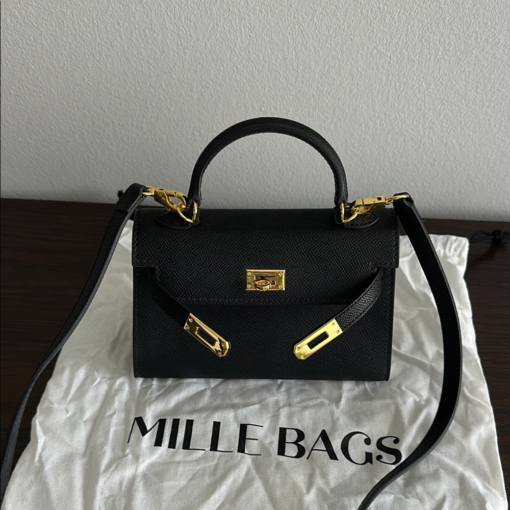 Black Handbag with Gold Accents